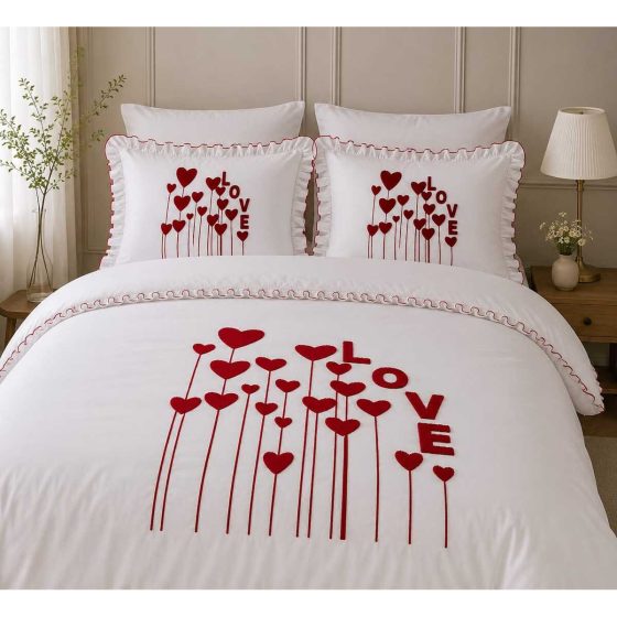 Love Garden Punch Nakışlı Fırfırlı 6 Parça 0 Pamuk Çift Kişilik Nevresim Seti