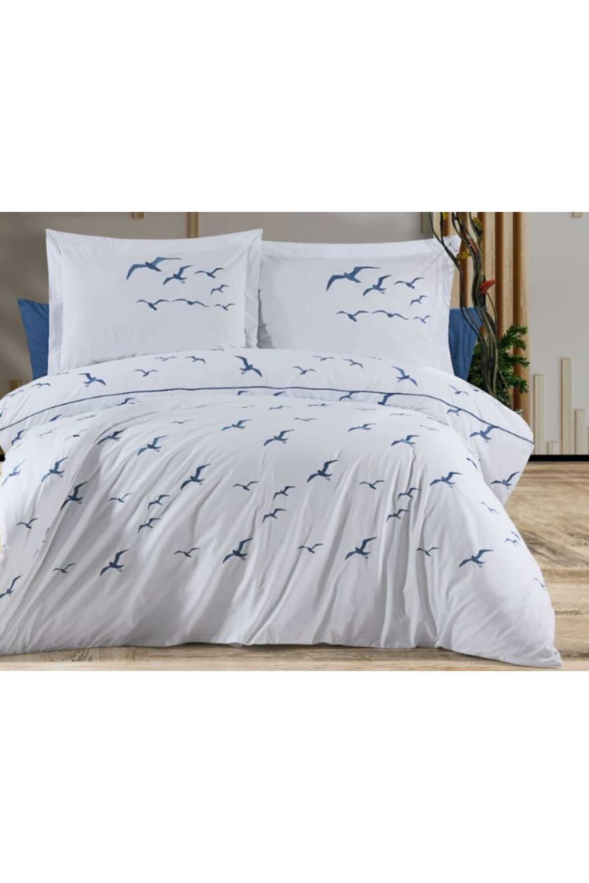 Coastal Breeze Martı Nakışlı 0 Pamuk 6 Parça Çift Kişilik Nevresim Takımı